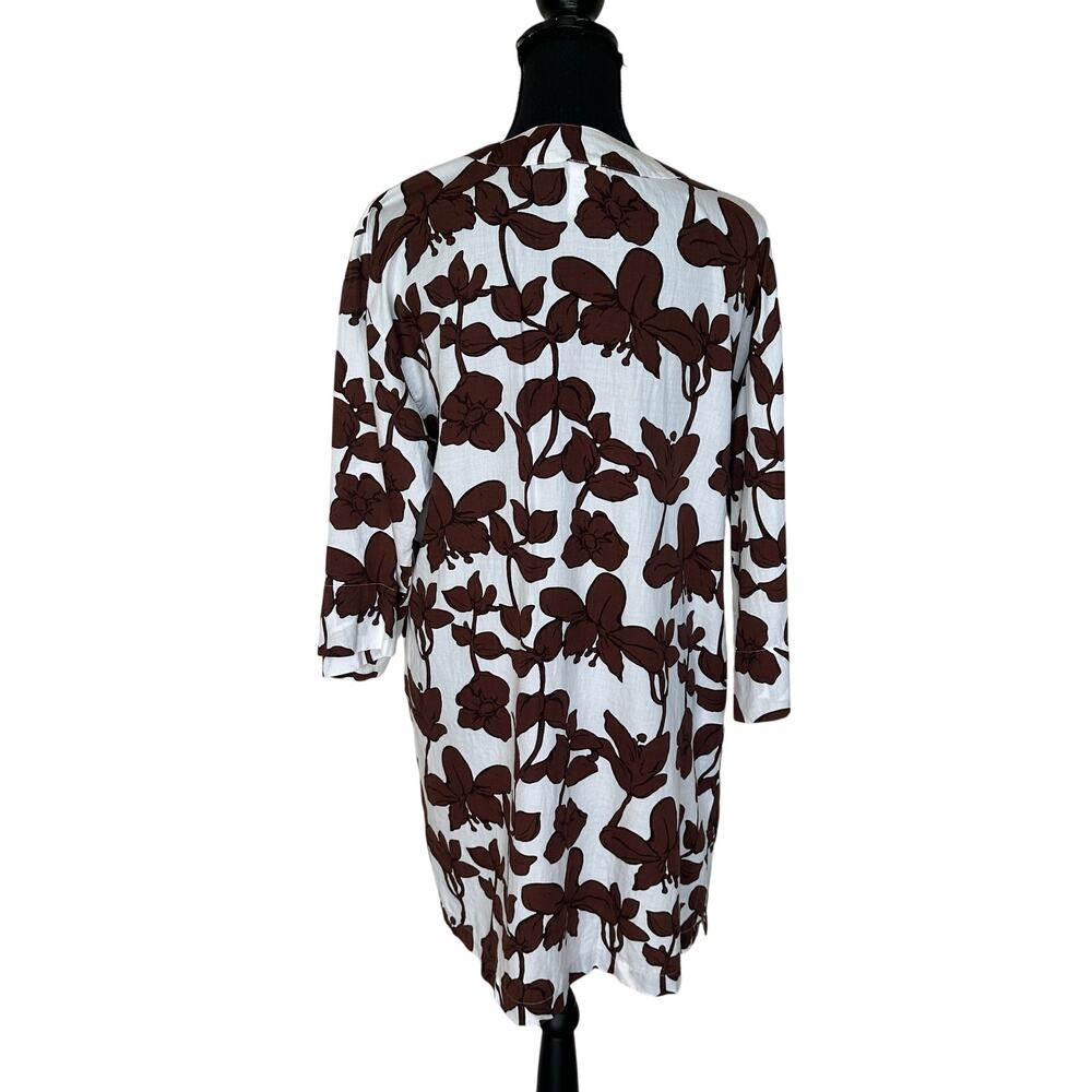 Natori Brown Floral Short Kaftan Coverup MEDIUM Cotton Vacation Resort Oversize - Picture 3 of 6